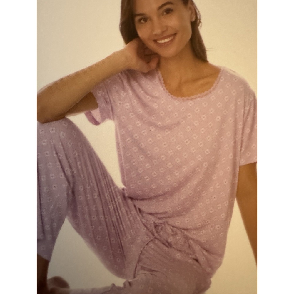 Flora Nikrooz Pajama Set Womens XS Purple Print 2 Piece Sleepwear NWT